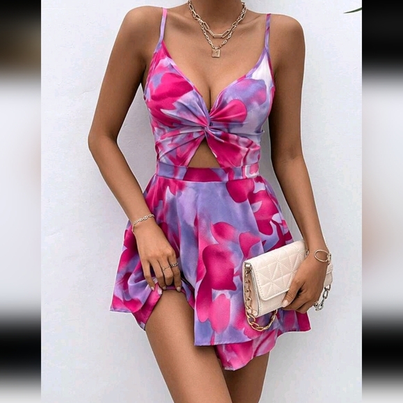 Pants - Women's Summer Fashionable Tie-Dye Twisted Hollow-Out Jumpsuit